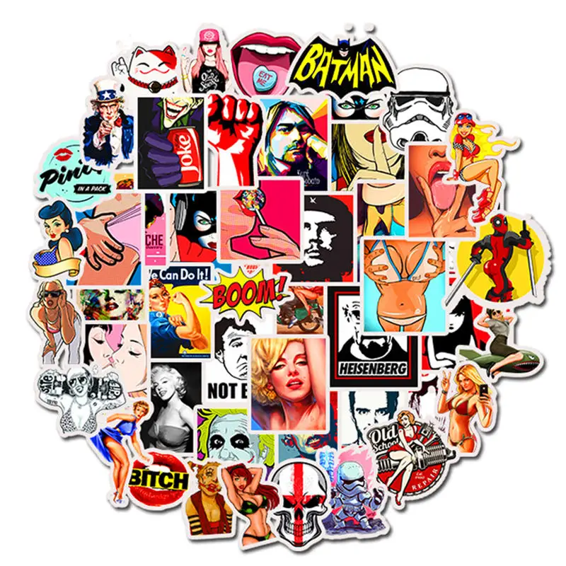 

50Pcs Vintage Stickers Scrapbooking Retro sexy girl Sticker Travel Stickers For Suitcase Laptop Skateboard Waterproof Sticker
