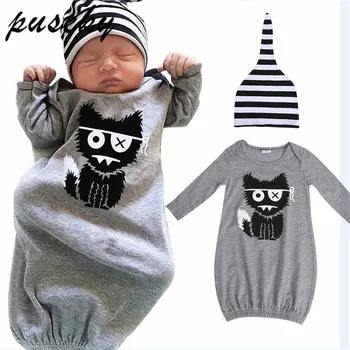 

2018 Newborn Infant Monster Print Long Sleeve Sleeping Bags+Hat Sleepsacks Baby Boys Girls Newborn Sleeping Envelope Baby