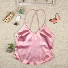 Новые элегантные облегающие короткий летний топ с v-образным вырезом Женская шелковая рубашка без рукавов бюстье бюстгальтер жилет бюстгальтер без косточек блуза