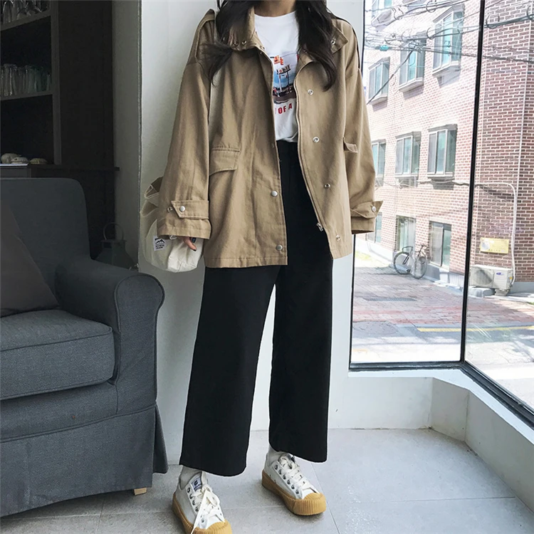 Южная Корея ulzzang колледж ветер Длинная Куртка Bf студентов диких с длинным рукавом