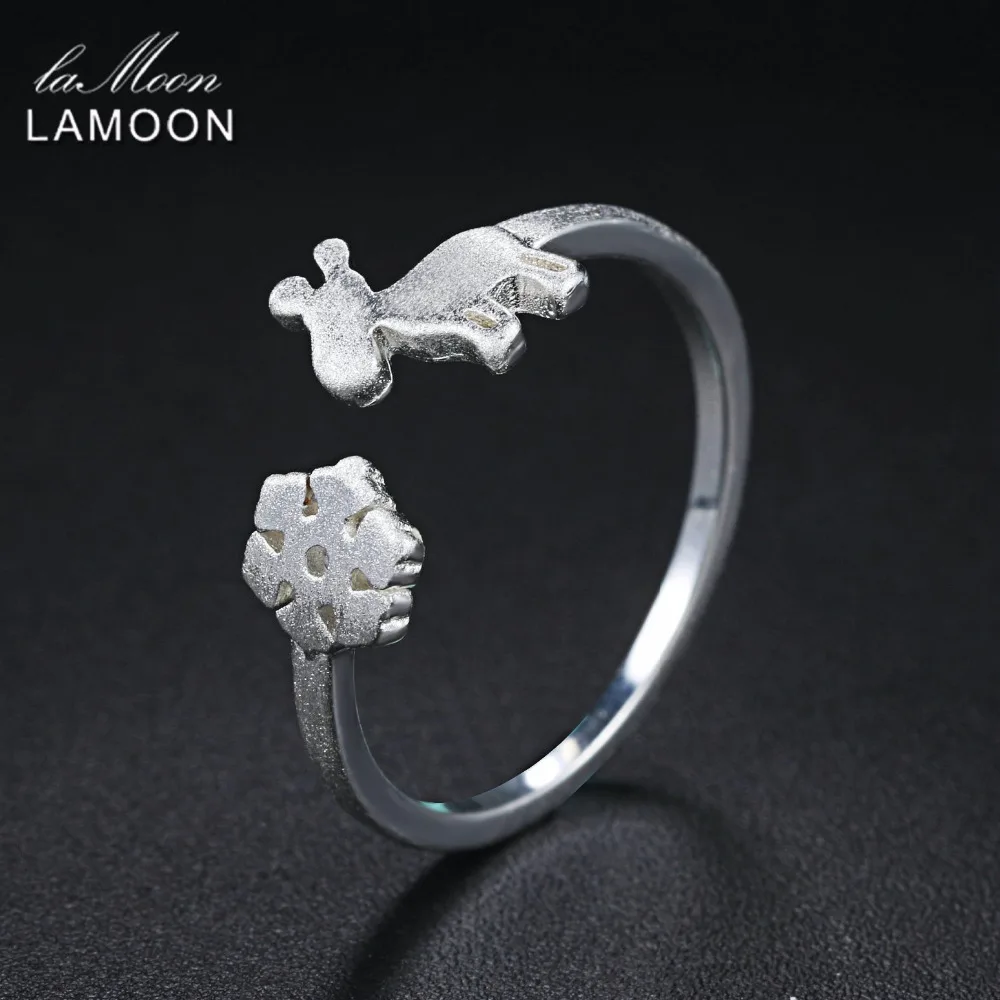 LAMOON Fawn & Snowflake 925-Sterling-Silver Adjustable Rings Fine Jewelry for Women Girls Christmas Gift Anti Allergy LMRY062