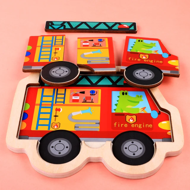 Wooden Baby Toy 3D Puzzles Jigsaw Board Colorful Animals Vehicles Fruts Cartoon Shapes Puzzle Toy for Children Baby Boys Girls 3