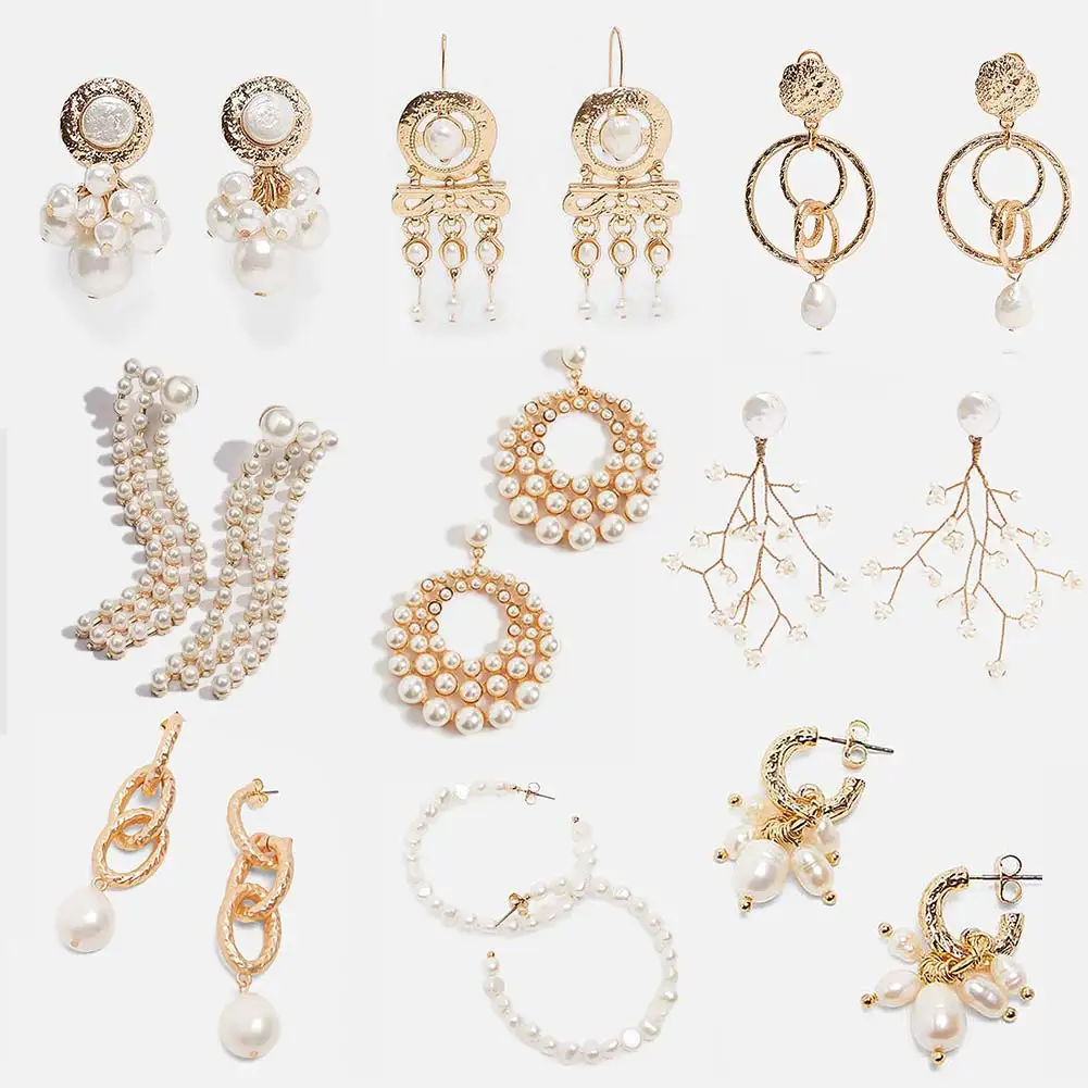 

Flatfoosie Simulated Pearl Earrings For Women Statement za Geometric Dangle Drop Earrings Fashion Jewelry Gift bijoux femme 2019