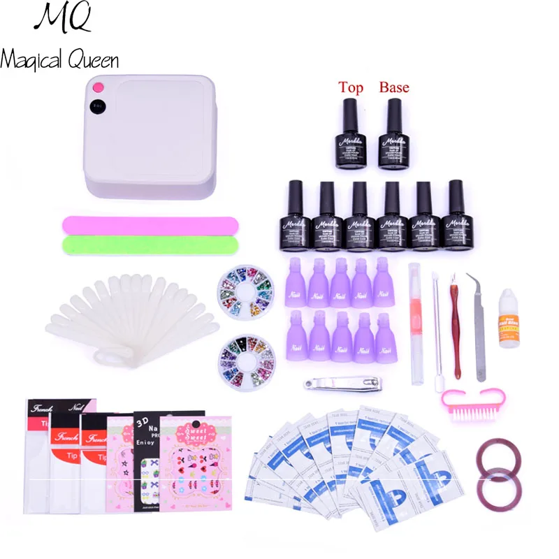 

Nail Kit Dryer 24W/36W/ UV LED Lamp&UV Gel Varnish Polish Top Base Coat Manicure Tool 6 Color Nail Polish For Nail sets
