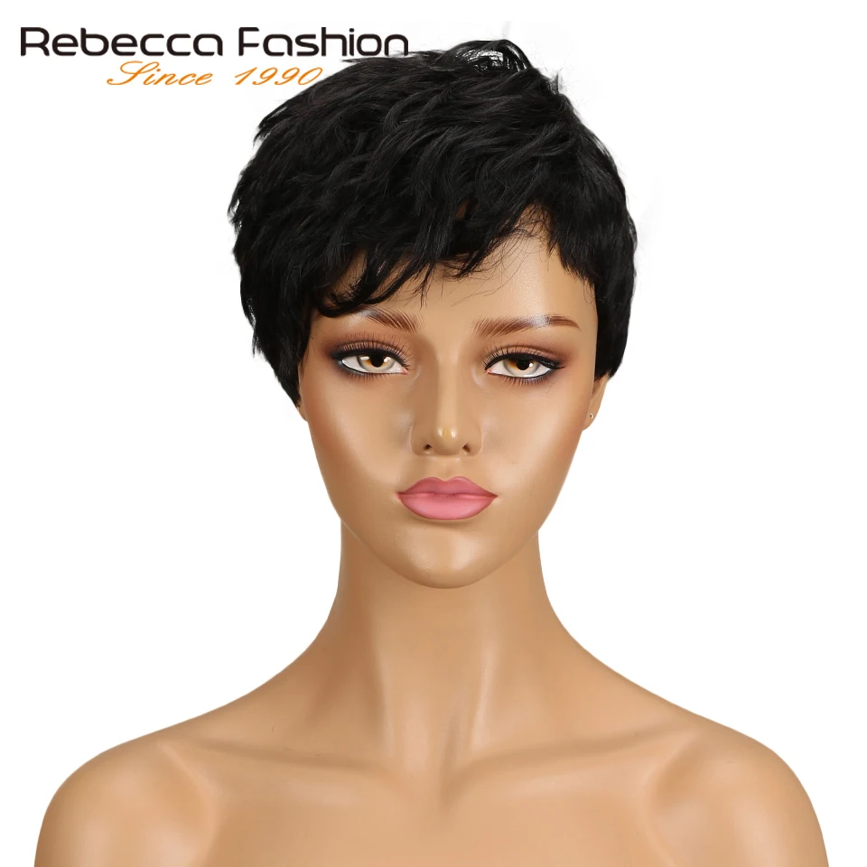 Rebecca смешанные цвета короткий волнистый парик перуанский Remy человеческие волосы парики для черных женщин коричневый красный натуральный волнистый парик WH DINA