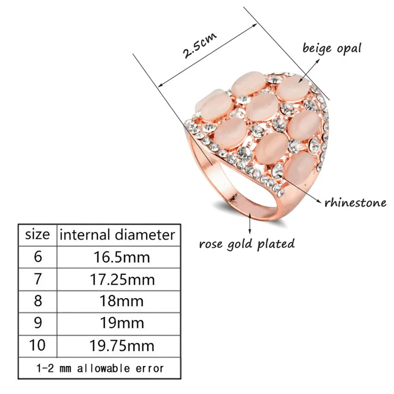 SINLEERY Vintage Opal стразы полые большой широкий кольца для Для женщин Модные украшения из розового золота Цвет JZ197 SSH
