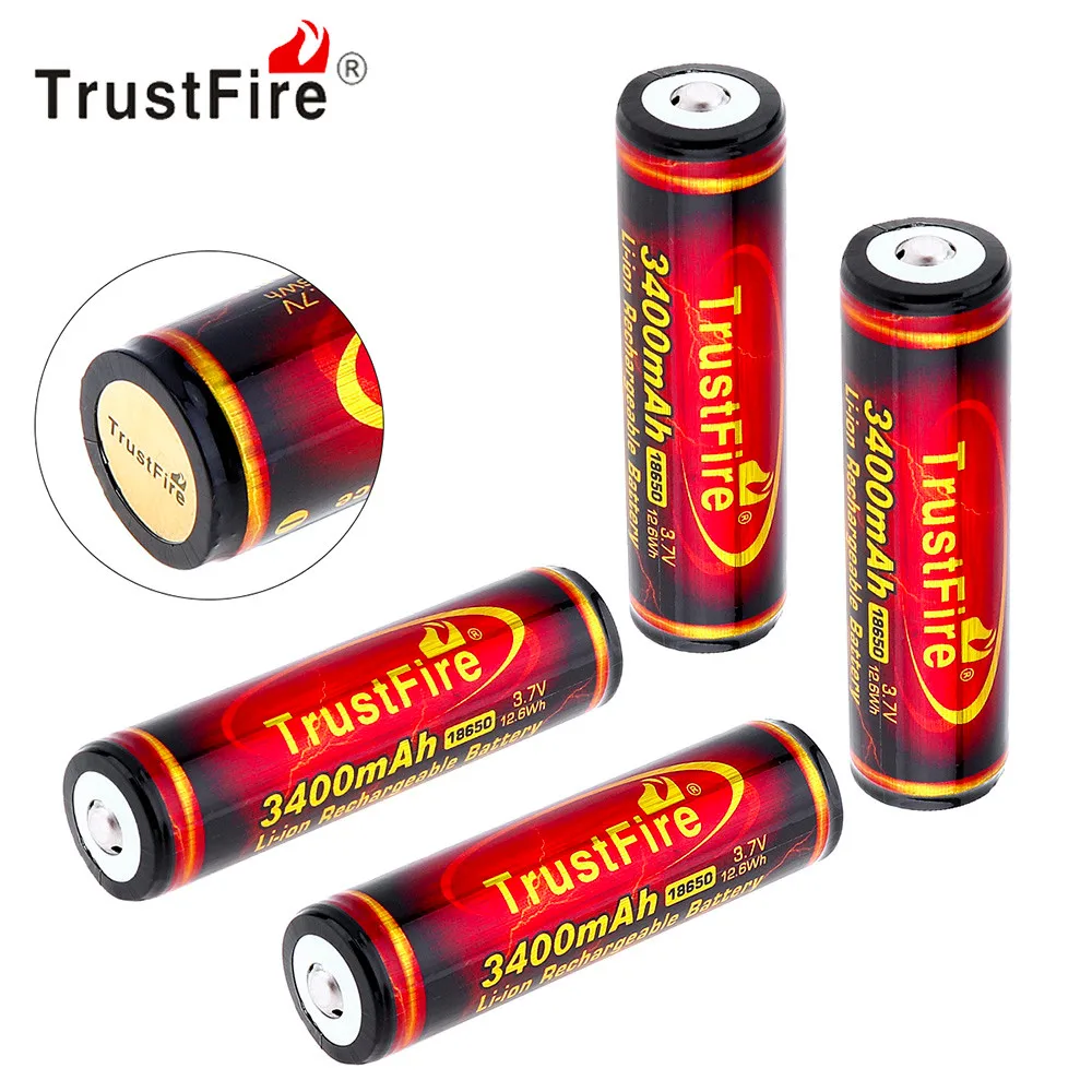 

4pcs TrustFire 3.7V 18650 Li-ion Battery 3400mAh High Capacity Rechargeable Lithium Battery with Protected PCB for Flashlight