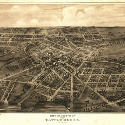 Vintage Map of Battle Creek Michigan 1870 Calhoun County Poster Print (24 x 36)