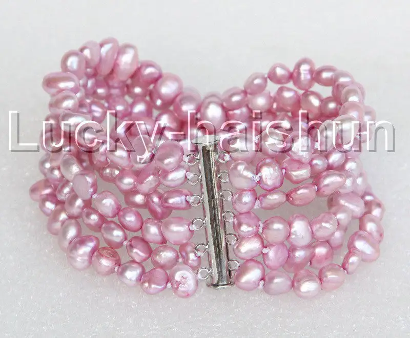 

shipping8" 8mm 6row Baroque light purple pearls bracelet magnet clasp j11132 5.25