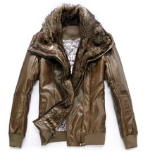 Men S Slim Motorcycle Leather Jacket New Fashion Luxury Fur Collar Casual Winter Thick Warm Velvet