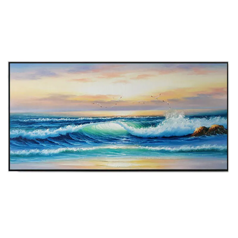 

TOP Quality Hand Painted beach sunrise Oil Painting on Canvas Large blue Seascape Oil Painting wave picture wall painting