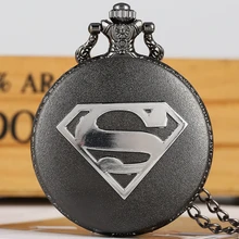 Ретро черный Покемон классический комикс Супермен кварцевые карманные часы ожерелье подвеска цепь значительные лучшие подарки для детей для мужчин и женщин