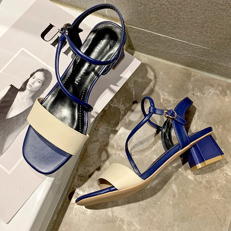 

Moxxy Brand 2019 New Elegant Platform Sandals Women Ankle Strap Chunky Sandals Ladies Soft Summer Blue Sandals sandalias mujer