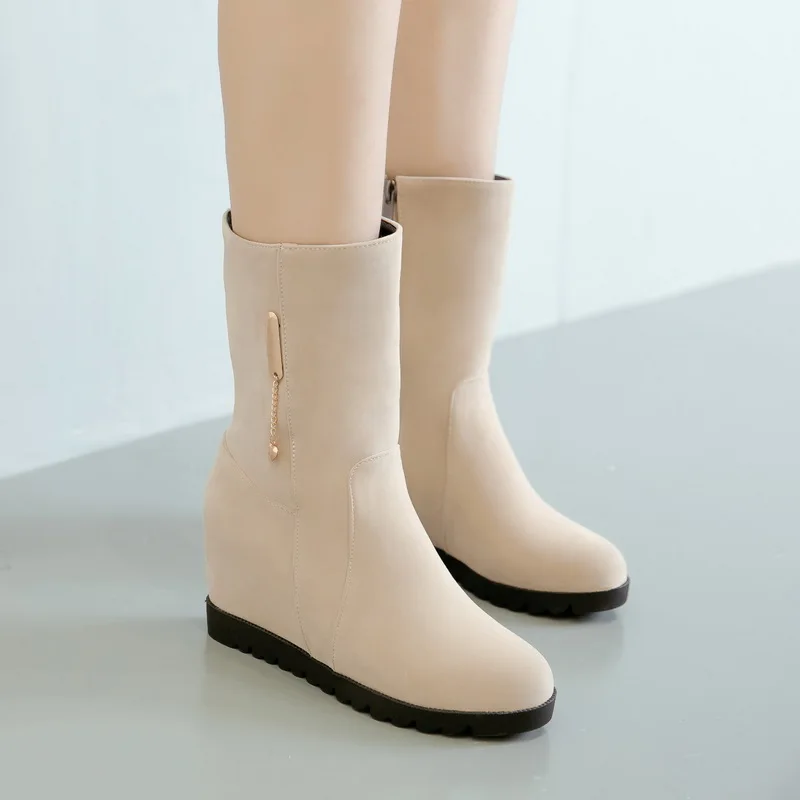 

2019 mid-Calf Boots For Women Increase within Winter Shoes Women side Zipper Boots big Size Fashion casual Boots