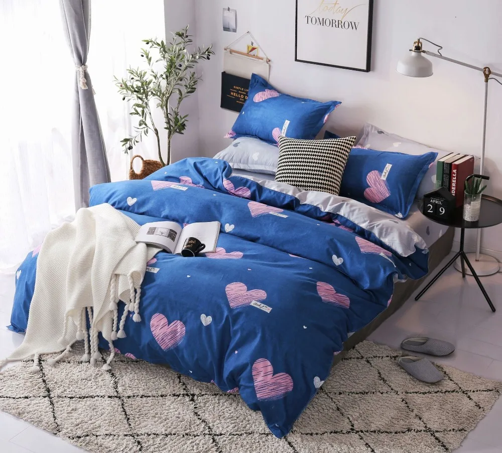 

Pink heart pattern Bedding set Soft comforter Bedding Sets Pillowcase Printed Polyester Duvet Cover Set