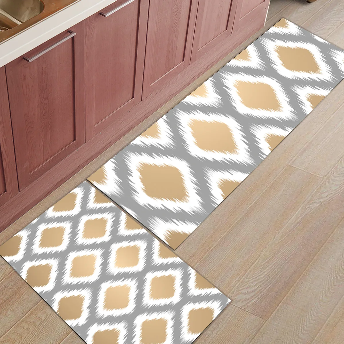 

2 Piece Kitchen Mats and Rugs Set Modern Abstract Geometric Art Design Pattern Home Deocr Non Skid Area Runner Doormats Carpet