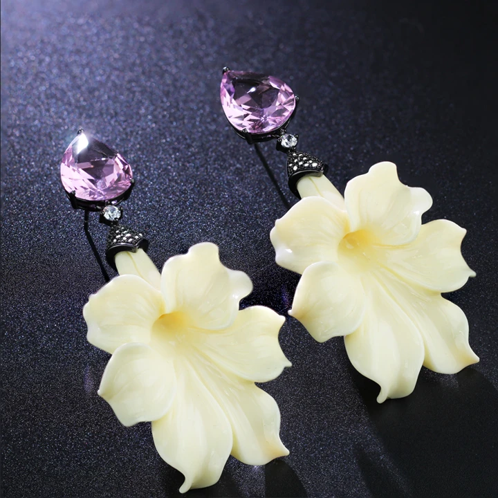 Newranos, женские серьги-капли, трендовые висячие серьги в виде цветка, розовые серьги в форме капли воды, серьги с кристаллами для женщин, модное ювелирное изделие EFX009884