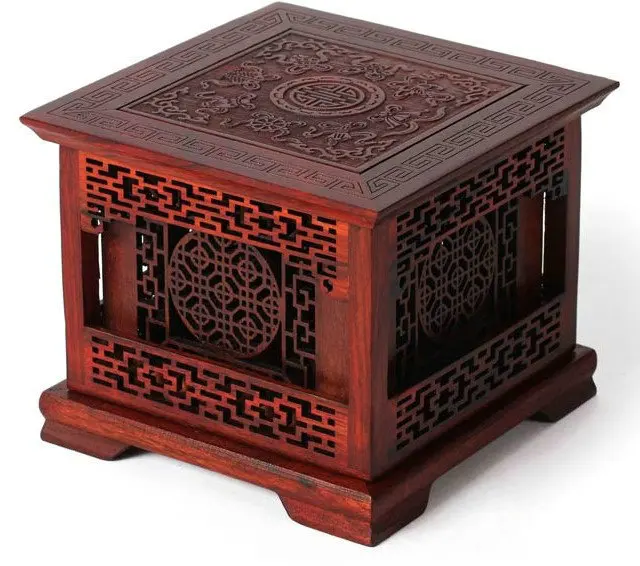 4.5" Dalbergia Wooden Incense Burner Box Chinese Wood Sculpture Home