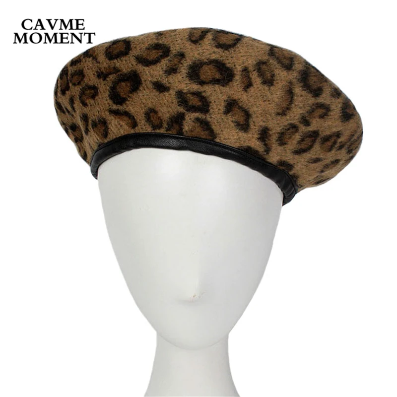 CAVM Leopard Winter Berets Ladies Caps Hats for Women Wool Hat Size