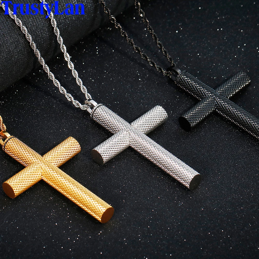 

Classic Black Cross Pendant Necklace Charm For Men Luxury Gold Stainless Steel Jewelry Mens Long Necklaces For Women Chokers New