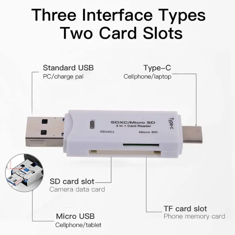 3 в 1 Usb 2,0 кардридер высокая скорость SD TF Micro SD кардридер Тип C USB C Micro USB память Otg кардридер