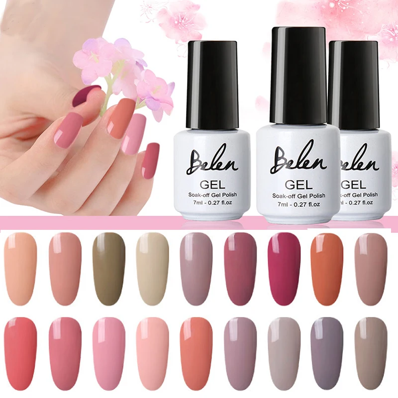 

Belen 7ml Nude Color Summer UV Nail Gel Polish Long-lasting Semi Permanent Soak off Varnish Gel Lacquer Base Top Primer Varnish