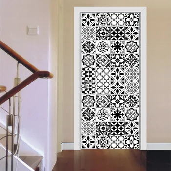 

3D Sticker Door ceramic Wall Sticker 2pcs 77*200cm DIY Mural Bedroom Home Decor Poster PVC Waterproof Door Sticker Imitation
