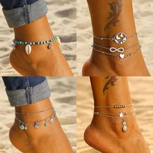 Многослойные, в стиле бохо панцирь черепахи, Бусы Браслеты для Для женщин солнце и луна Винтаж пляжные туфли с завязками на щиколотке браслет на ногу летние ног Ювелирные изделия