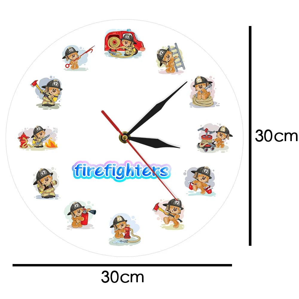 Пожарный персонажи мультфильмов настенные часы пожарный герой Забавный медведь пожарный с спасательным оборудованием детская комната декоративные часы
