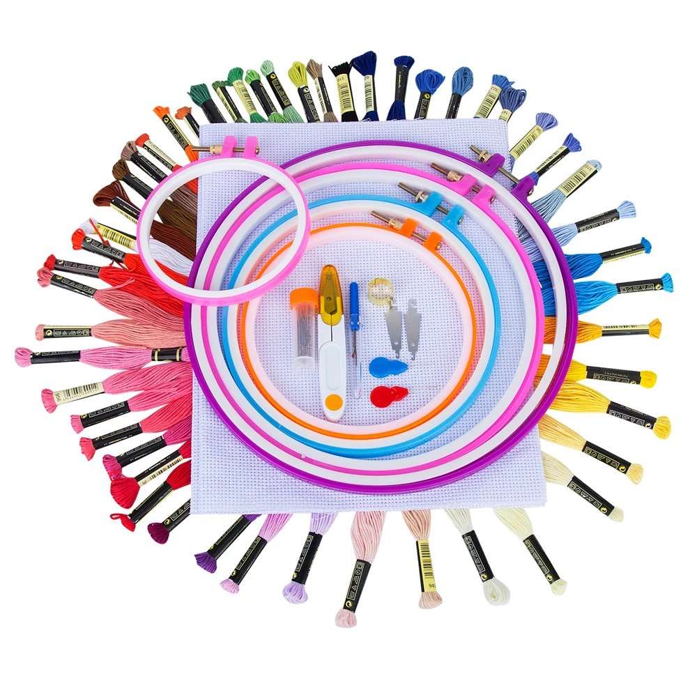 93Pcs/Set Cross Stitch Tool Kit Including 50 Color Threads 5Pcs Plastic