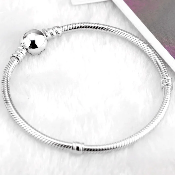 

Authentic 925 Sterling Silver Bracelet Circular Clasp Snake Chain Basic Bracelets Bangle Women fit Lady Bead Charm Jewelry