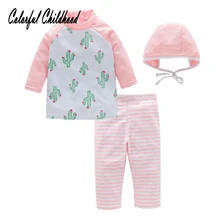 Милое бикини с принтом кактуса для девочек, летний детский купальник с длинными рукавами, купальный костюм для малышей, детский купальный костюм для детей от 3 до 7 лет