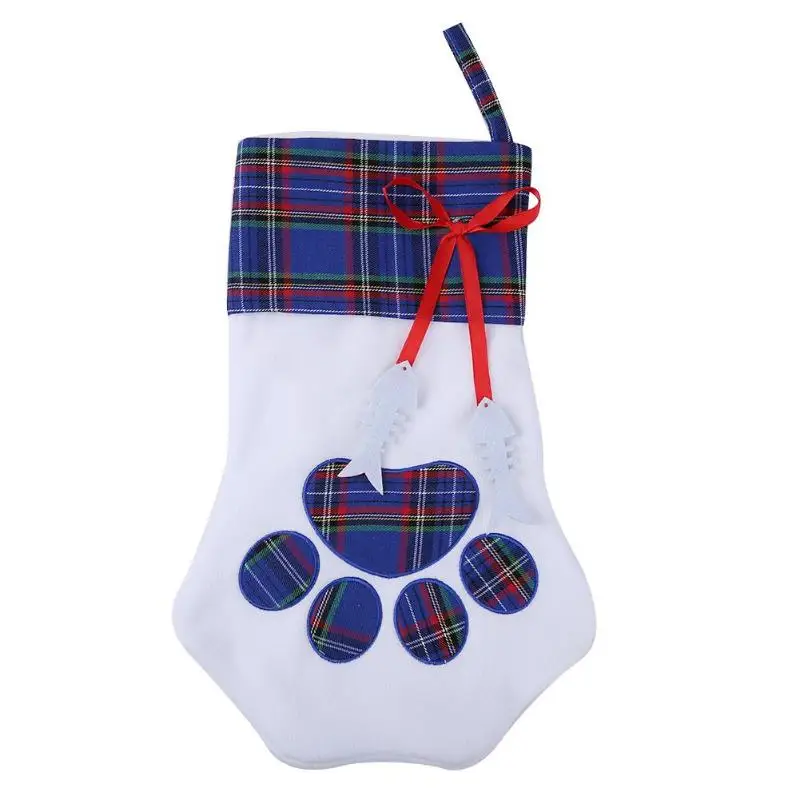 Плед лапа собаки, кошки Форма конфеты сумка чулок Рождественский подарок подвесной кулон - Цвет: Синий