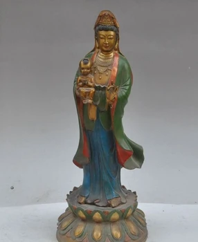 

17"china buddhism bronze lotus boy lad child Kwan-Yin Bodhisattva Goddess statue