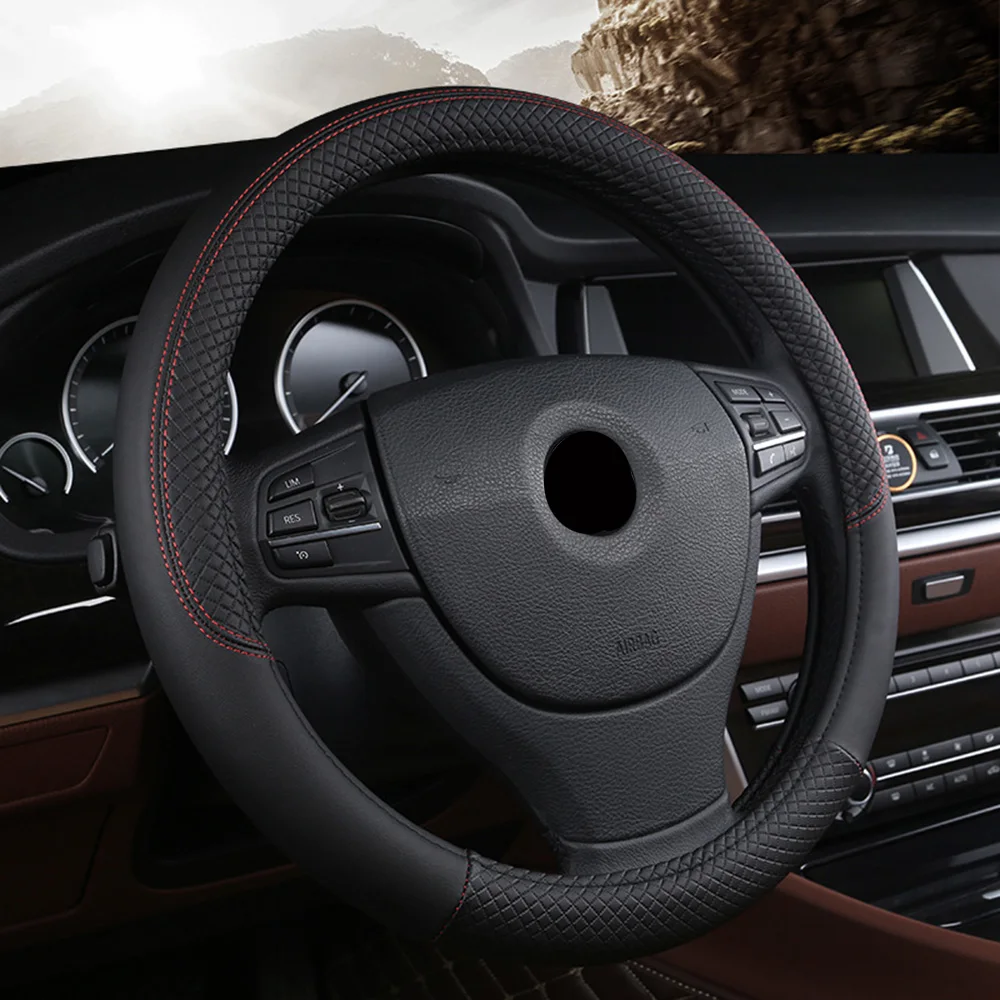 Car steering-wheel 38cm Leather Hand-stitched PU leather Dermay Car Steering Wheel Cover Fit For Most Cars Styling Car steering-wheel 38cm Leather Hand-stitched PU leather Dermay Car Steering Wheel Cover Fit For Most Cars Styling