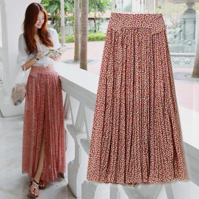 

Free Shipping 2019 New Fashion Chiffon Beach Long Maxi Bohemian Flower Print Women Skirts With Slit Summer Style Floral skirts