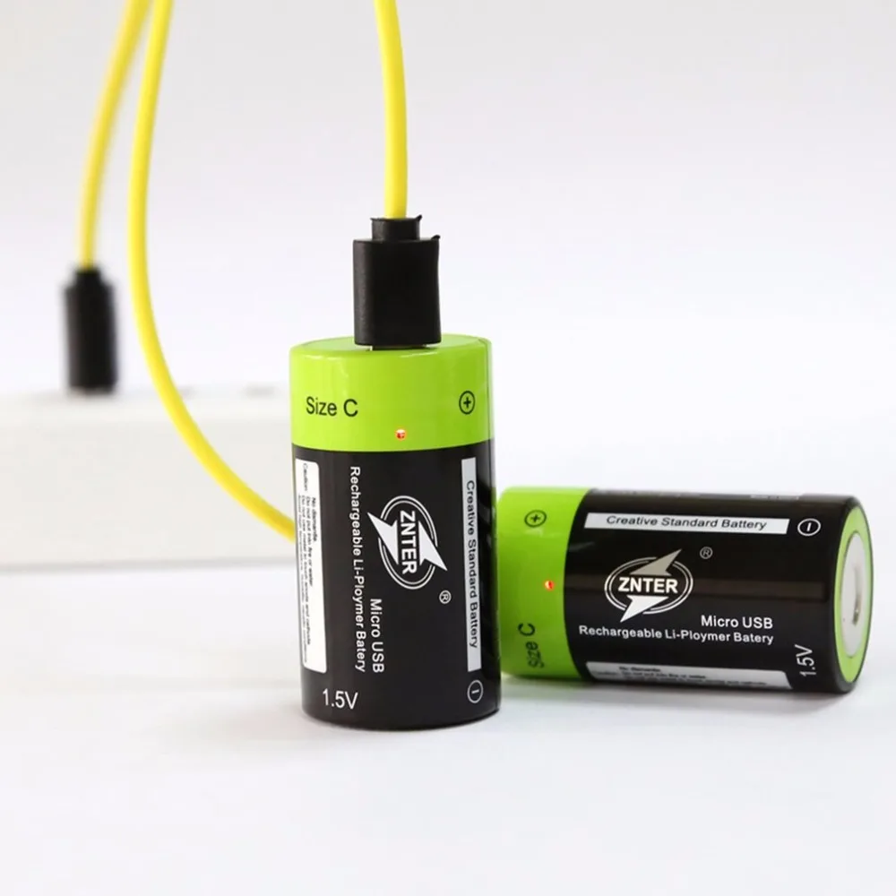 ZNTER 4 шт C Размер 1,5 в 3000 мАч перезаряжаемая литий-полимерная батарея, заряжаемая микро USB кабелем, Прямая поставка