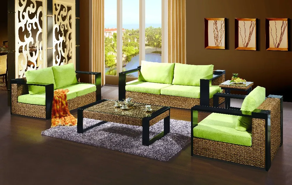 Дизайн набор ротанговой мебели для улицы 4 шт диван стол плетеная мягкая садовая мебель