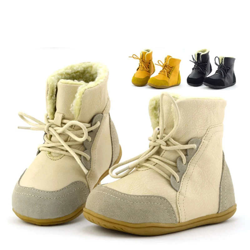 

2018 Kids' True Leather Boots with True Wool inside, Solid Winter Warm shoes for Girls and Boys, 3colors, size 22-33