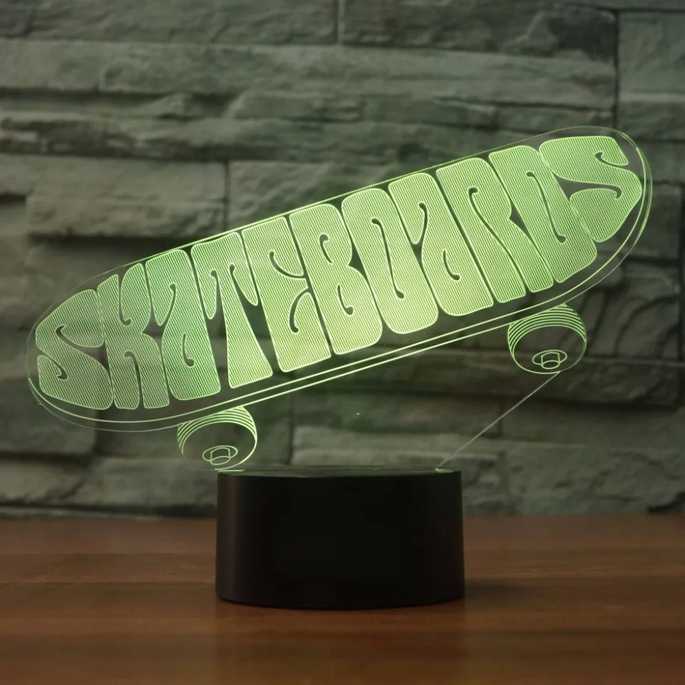 Интересные 3D светодиодный Спорт Скейтборд настольная лампа USB ночник 7 цветов изменить Спальня украшения дома скейтбордистов мальчик