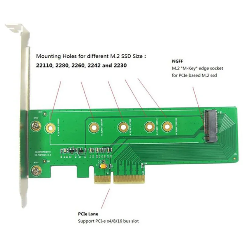 M.2 адаптер NVMe M.2 M ключ к PCI-e 3,0x4 адаптер PCI express M2 NVMe конвертер карты для 22110 2280 2260 2242 2230 SSD