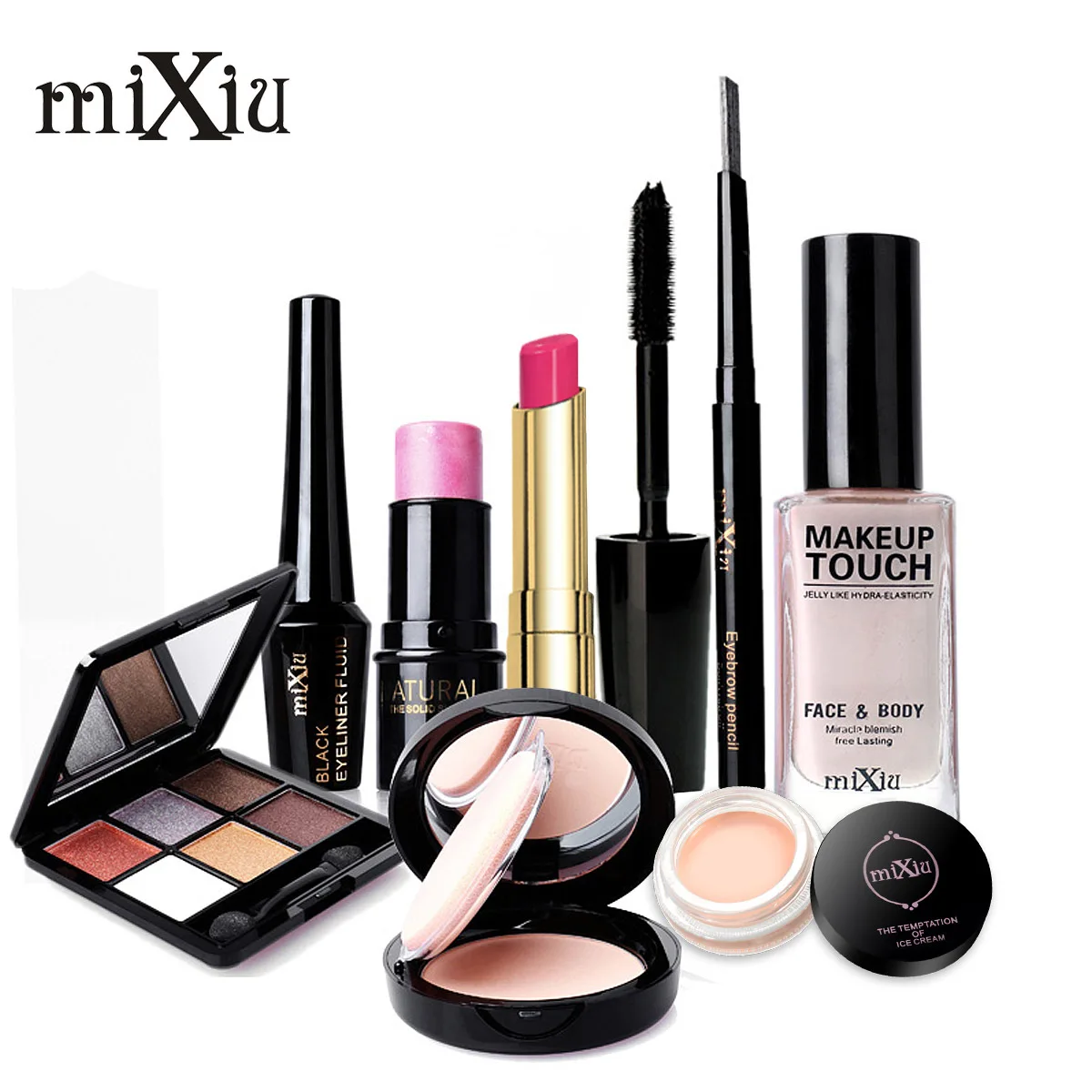 9 Items Makeup Set Eyeshadow Eyeliner Mascara Face Powder Foundation