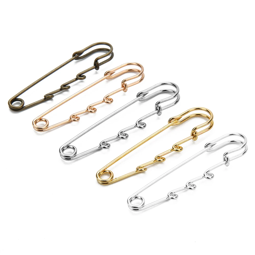 10pcs/lot Gold Silver Color Safety Pin Brooch Charm Pendants with 3