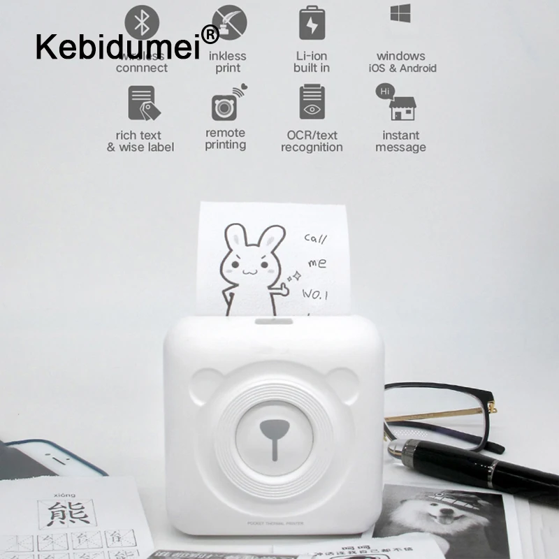 Kebidumei Портативный принтер Термальность Bluetooth чековый мини Беспроводной POS 58 мм