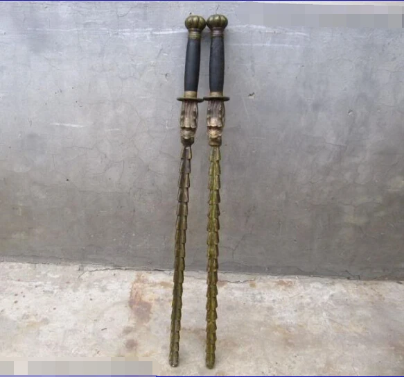

33" Chinese Folk old Copper Bronze weapon Dragon mace Pair