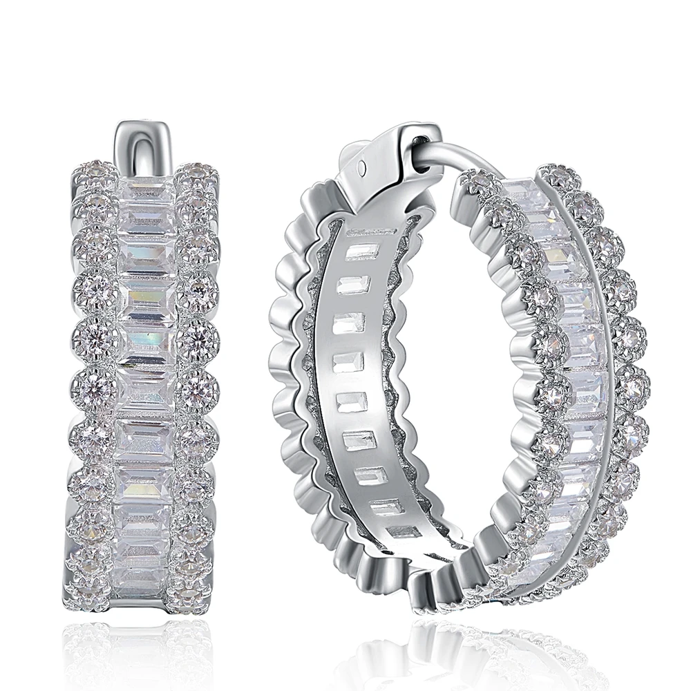 

24mm 925 Sterling Silver hoop Earrings luxury women Earring setting Square Cut Sparkling Zircon fashion jewelry Free shipping