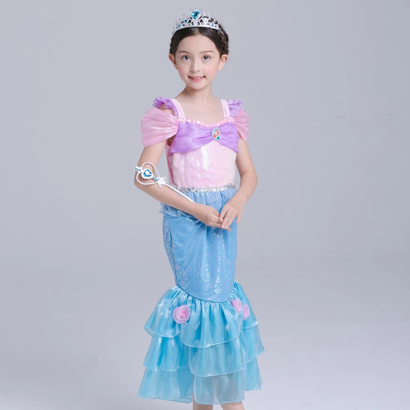 

2017 New Girls Cartoon Dress Children Fancy Dressed Kids Clothing Girls Mermaid Dresses Princess Ariel Halloween Cosplay Ariel