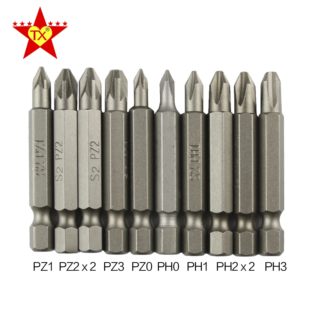 

TX 50mm 10Pcs S2 Hex Shank Screwdriver Bits Set Strong Megnetic Tip PH0 PH1 PH2 PH3 PZ0 PZ1 PZ2 PZ3 Screwdrivers Bit Hand tools