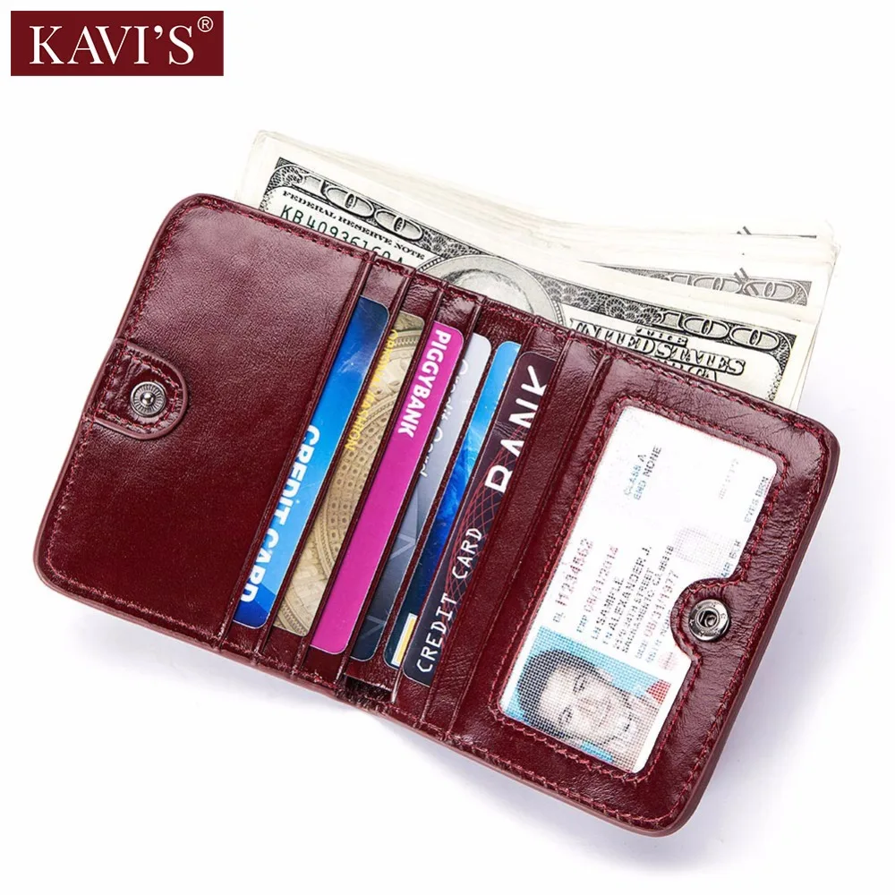 

KAVIS Small Card Holder Genuine Leather Women Wallet Female Mini Clamp for Money Bag Lady Slim for Girls Coin Purse Portomonee