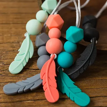 

Baby Teether Feather Pendant Silicone Sheep Beads Baby Necklace BPA Free Chewable Beads Necklace Teething Baby Teether Products